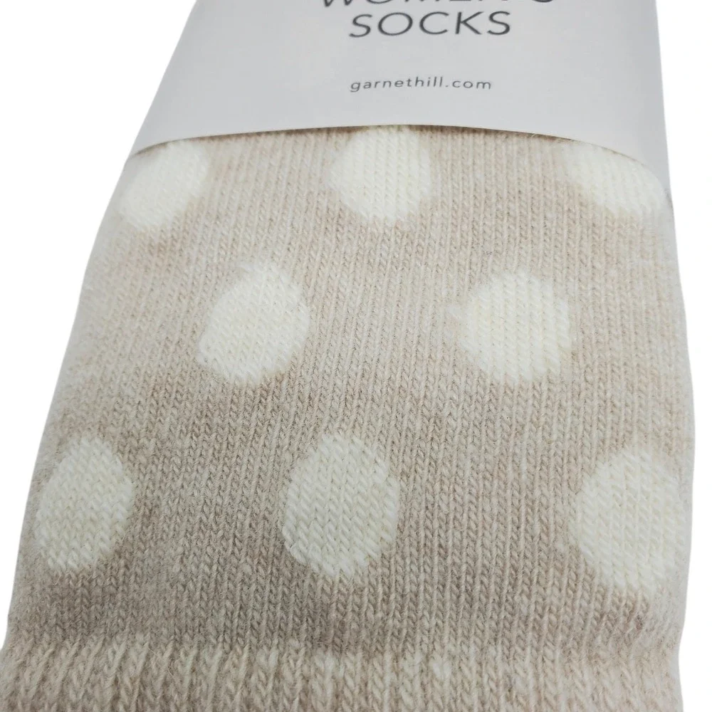 Light Cream Tan Dot Crew Socks Medium Garnet Hill 9-11 Warm Cashmere Blend NEW M